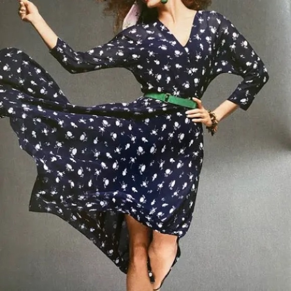 NWOT Cabi #5575 Midnight Navy Sheer Pemberley Print Floral Midi Dress, size 6
